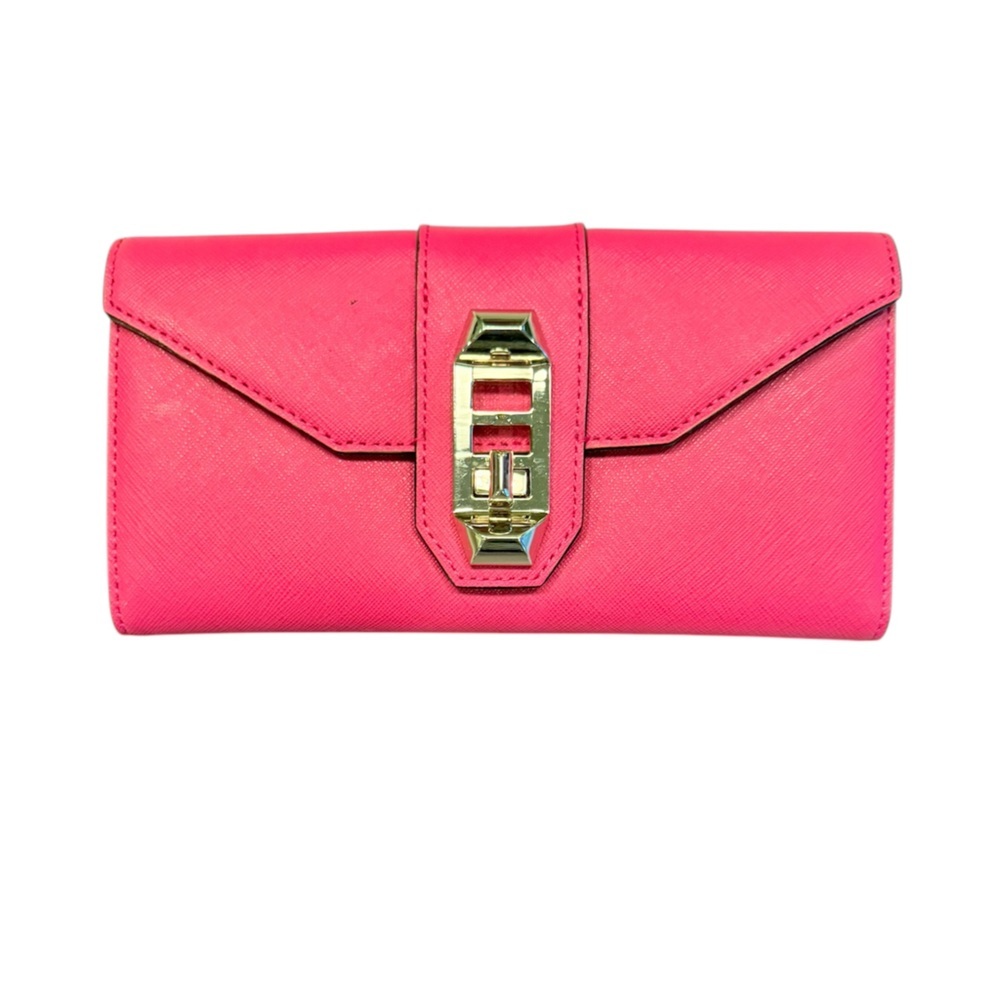 NWOT Rebecca Minkoff Magenta Saffiano Leather Continental Wallet Gold MSRP $225